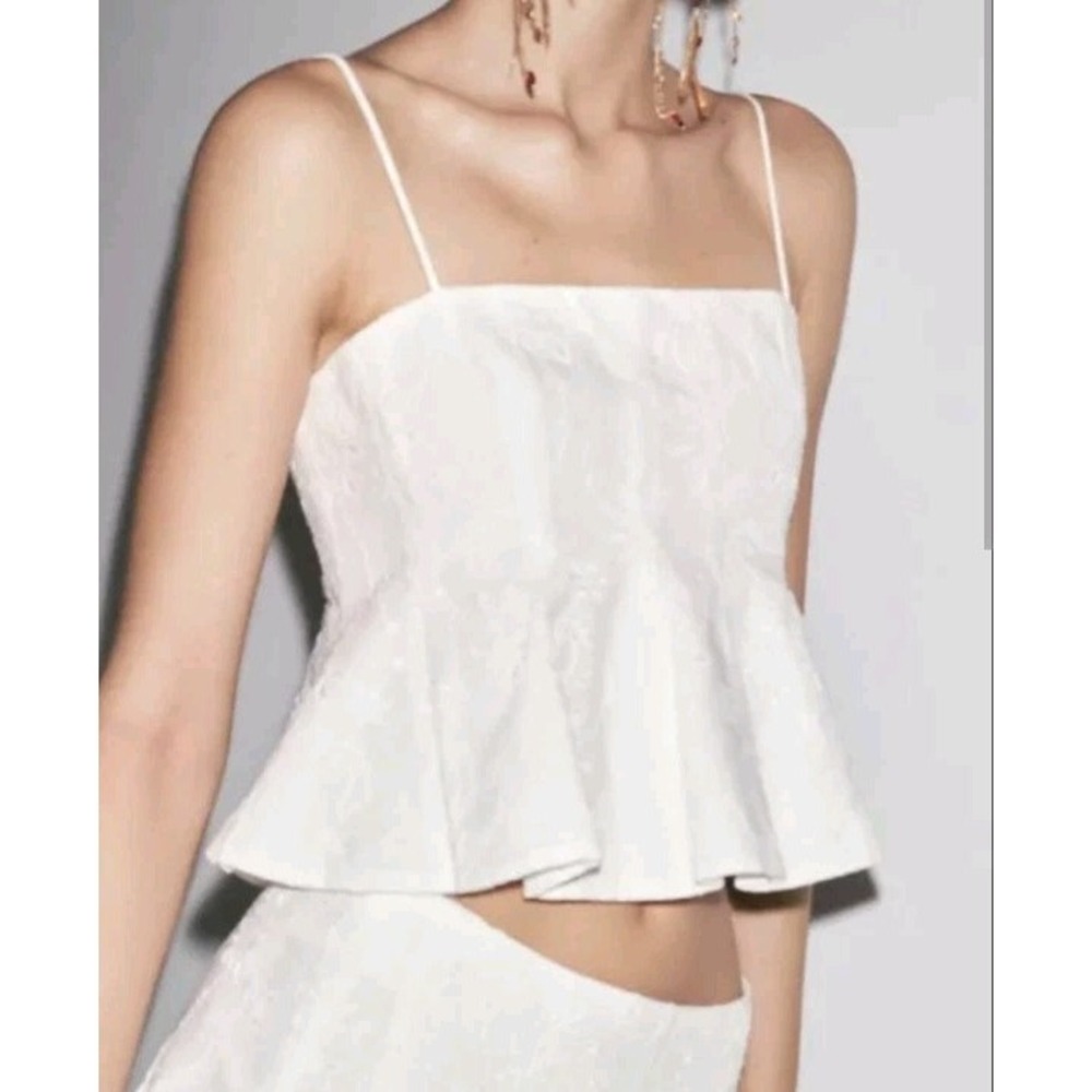 Zara ZW Collection Embroidered Eyelet Cropped Sleeveless Top White Sz S NWT